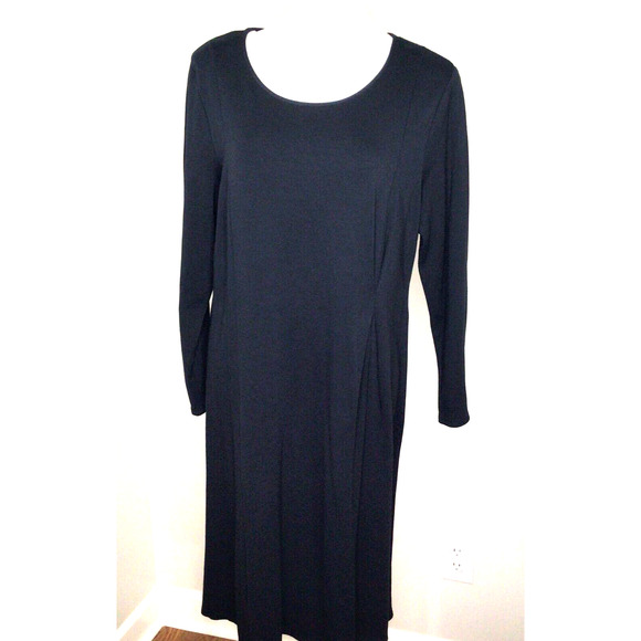 J. Jill Black Stretch Knit Scoop Neck Long Sleeve Dress Size Large Petite - Picture 2 of 9